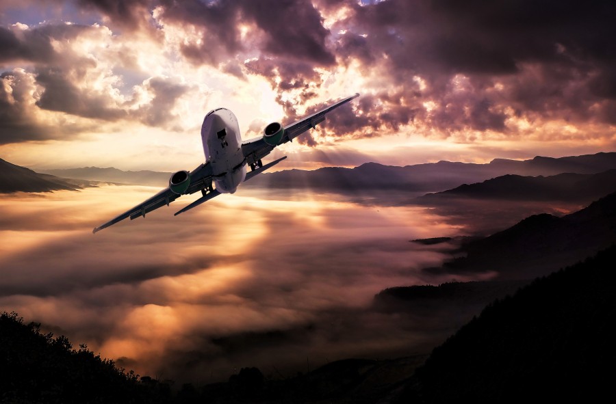 paisaje, aeronaves, nubes, tormenta, puesta del sol, iluminación, cielo, volando, avion, fondo de pantalla hd