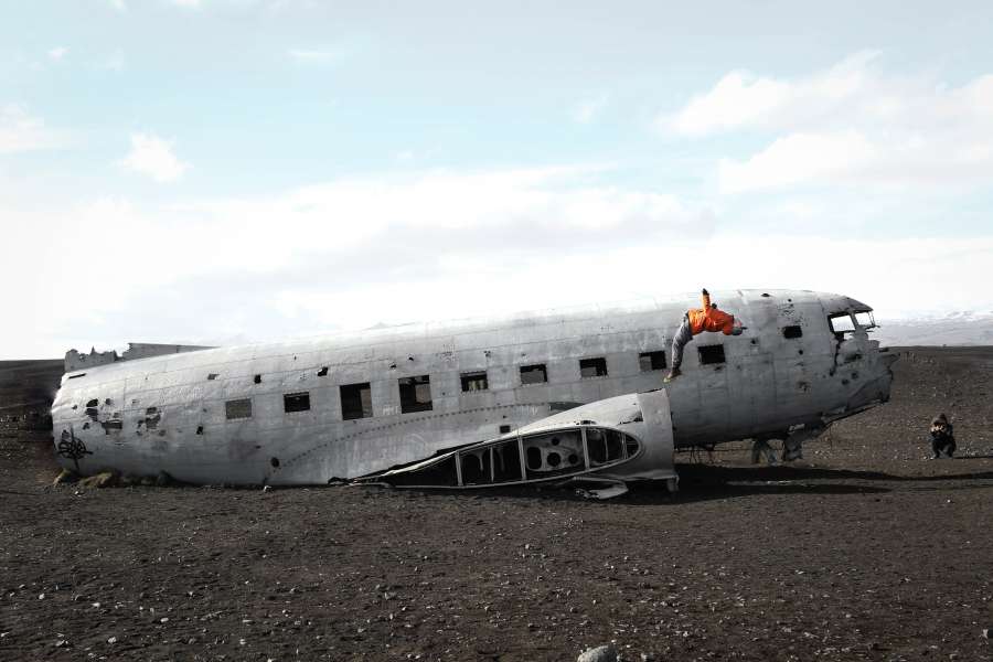 avion, perdido, abandonado, viejo, fuselaje, islandia, aventura, descubrimiento, perdida, perder, accidente, llegar, concepto, transporte, 