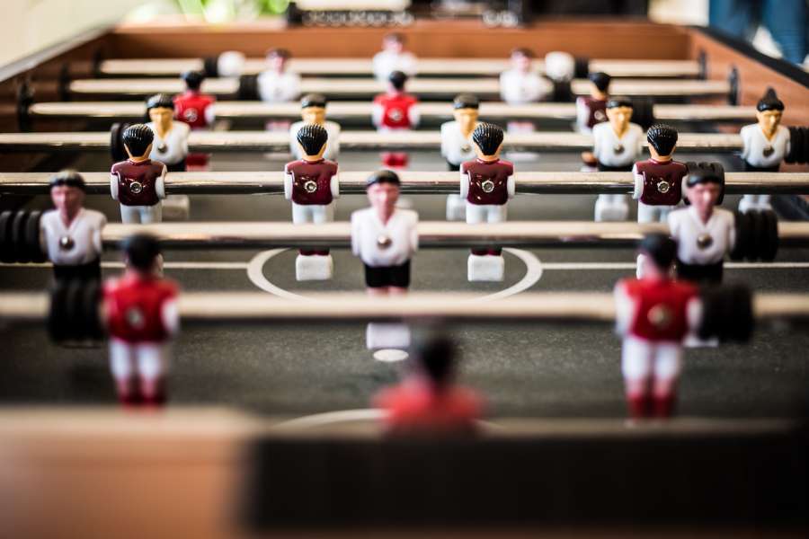 futbolin, futbol, juego, juguete, interior, deportes, concepto, primer plano, metegol, equipo, jugador