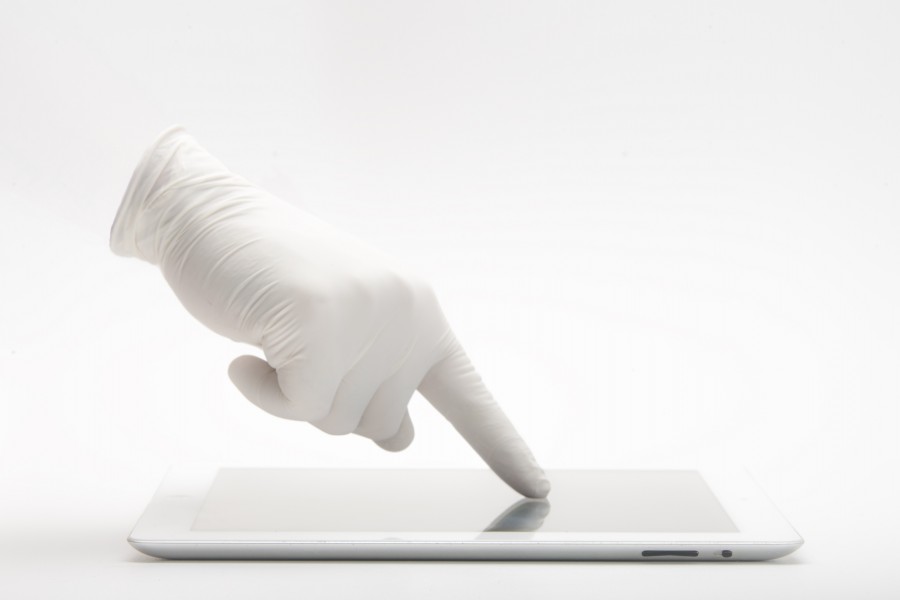 manos, ipad, touch, guante, blanco, nadie, tecnologia, fondo blanco, concepto, dedo, apuntar, app, 