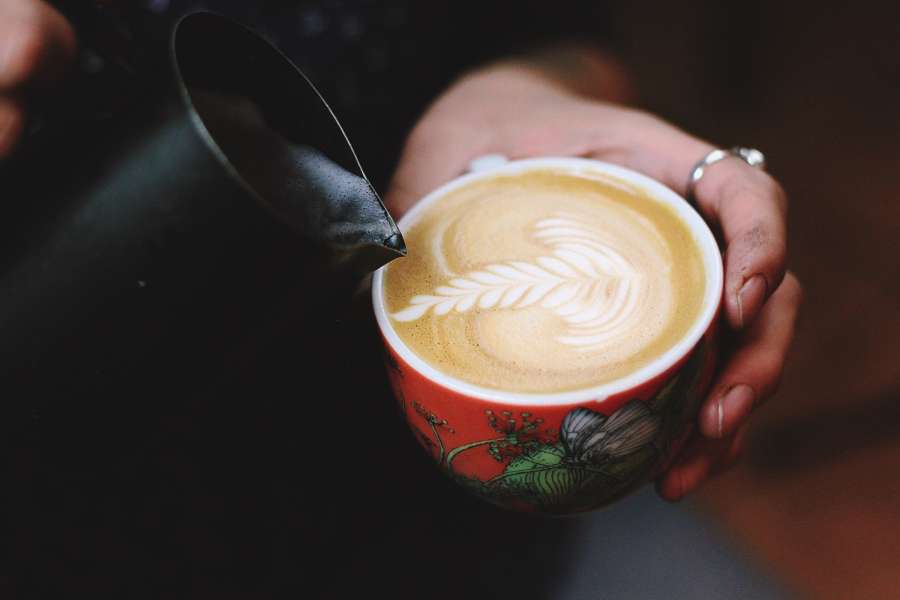 cafe, taza, hoja, arte, primer plano, caliente, bebida, sostener, una persona, servir, bar, 