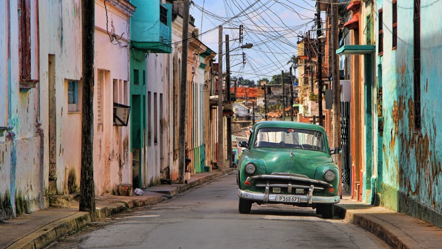 cuba, cielo azul, calle, arquitectura, urbano, ciudad, cubano, habana, auto, carro, antiguo, verde, nadie, 