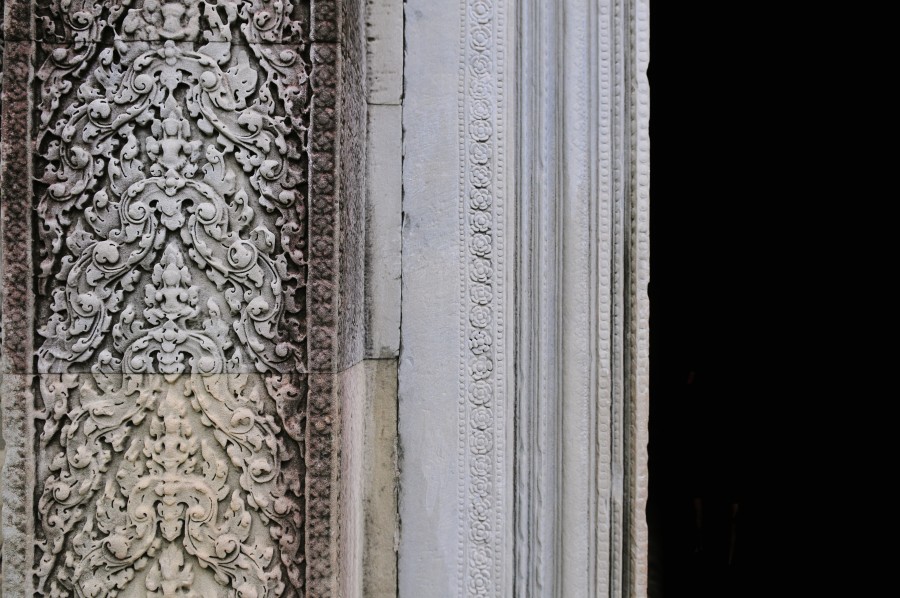 Asia, templo, antiguo, arquitectura, camboya, talla, detalle, puertas, marco, ruinas, piedra,