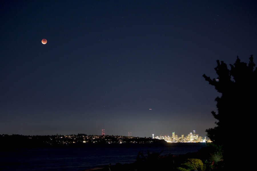 luna, cielo, roja, rojo, nocturno, noche, paisaje, fase, lunar, ciudad, iluminado, 