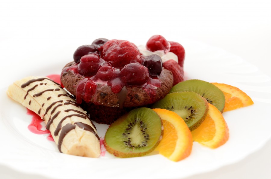postre, frutas, frutas, banana, kiwi, naranja, frutal, dulce, plato, gourmet, 