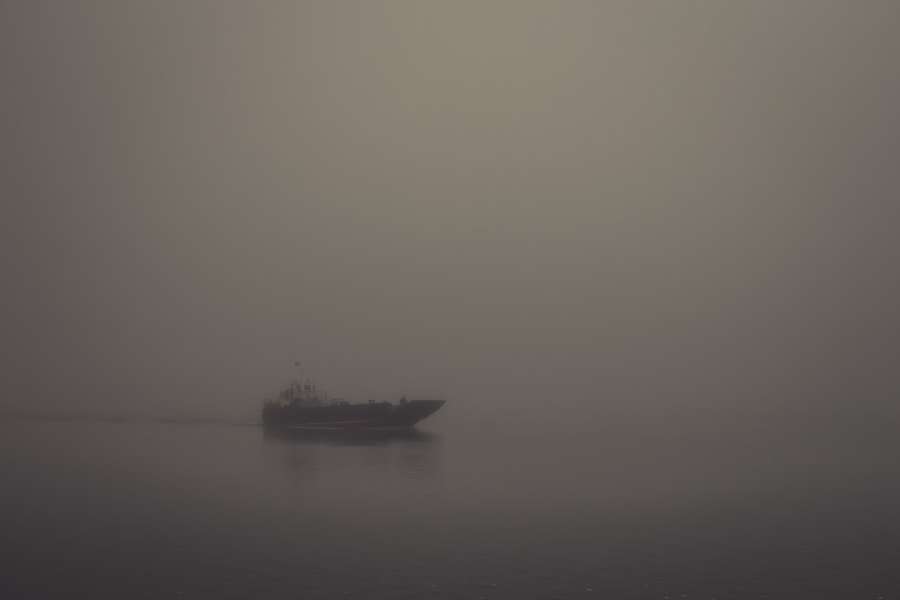 mar, barco, agua, océano, barco, buque, transporte, puesta de sol, transporte, cielo, náutico, viajar, ola, carga, verano, niebla