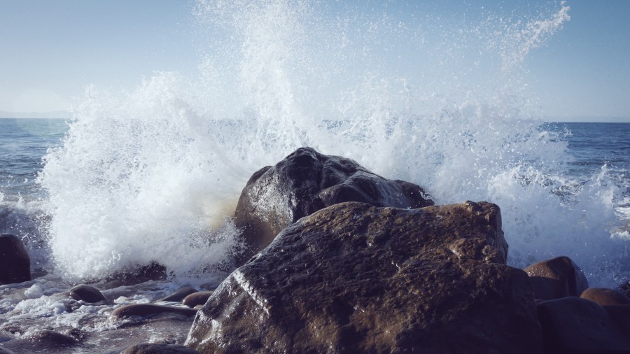 ola, mar, rompiendo, rompiente, roca, rocas, piedra, costa, fuerza, splash, agua, 