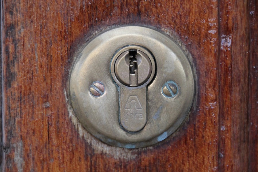 cerradura, cerrojo, ranura, puertas, seguridad, primer plano, madera, 