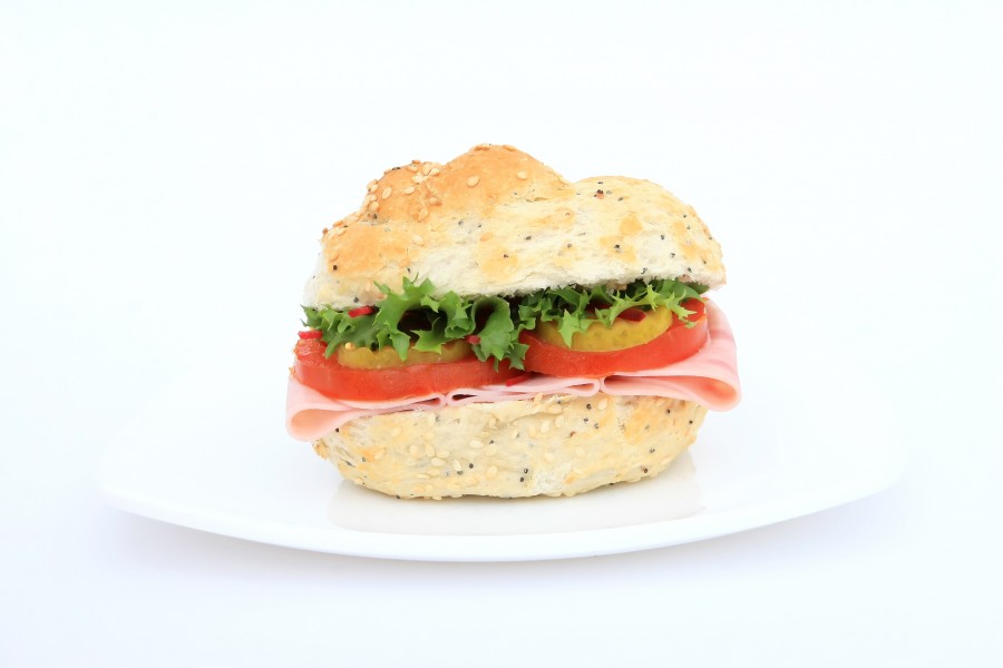 sandwich, jamon, queso, tomate, fondo blanco, plato, comidas, 