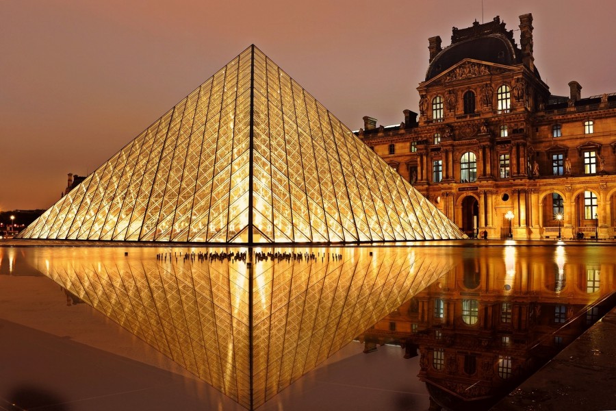 louvre, pirámide, parís, arquitectura, turismo , francia, mundo, viaje, paisaje, luces, iluminado, noche
