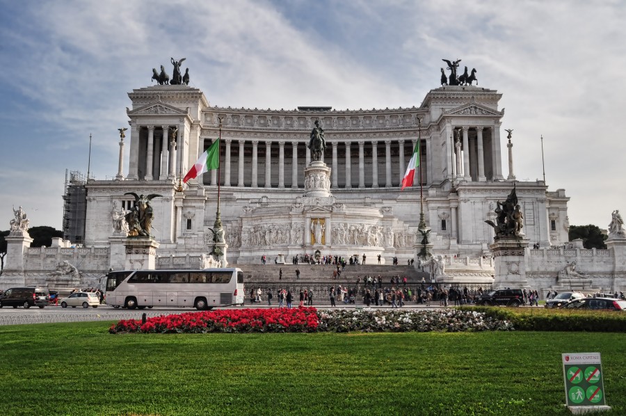 altare, della, italia, ubicado, monumento, nacional, patria, plaza, roma, venezia, plaza, bandera, cielo azul, estatuas, escultura, paisaje, historia