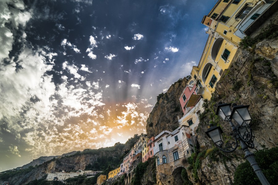 amalfi, italia, arquitectura, campania, ciudad, nubes, europa, colina, casa, casas, paisaje, atardecer, urbano, 