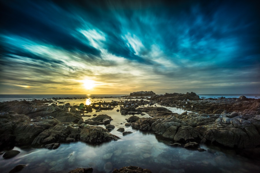 california, clouds, landscape, long exposure, monterey, photo, photography, rock, sea, seagulls, seascape, sky, sun, sunset, travel, united states, rocks, united states, america, 