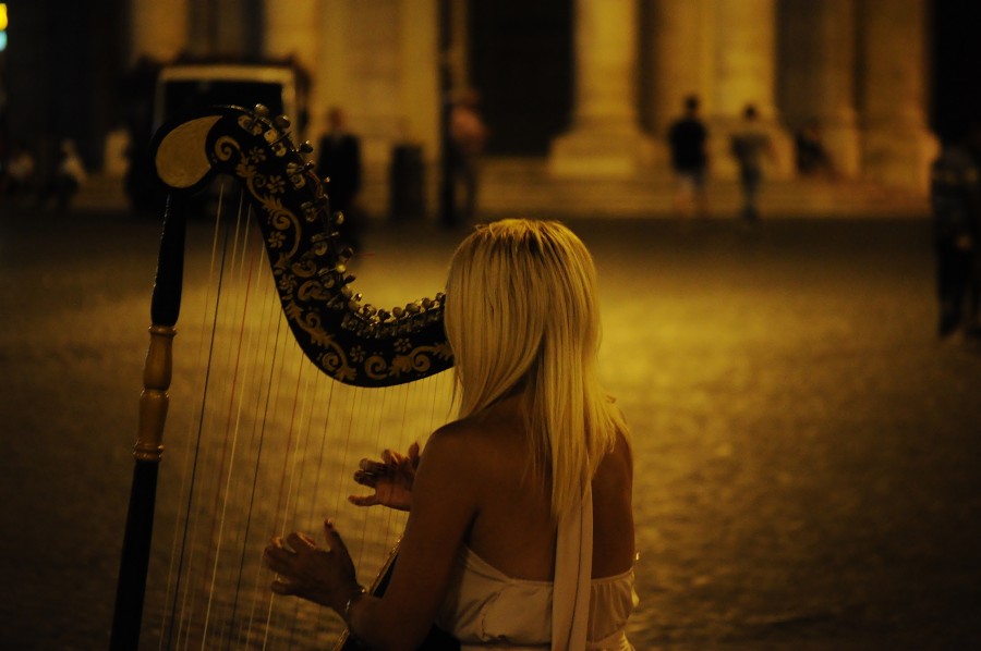 mujer, musica, arpa, tocar, tocando, sonido, instrumento, arpista, 